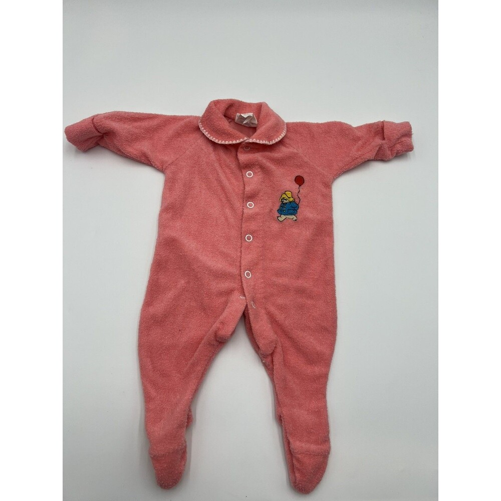 Vintage Paddington bear Pink Terry sleeper baby one piece size newborn 0-12 lbs